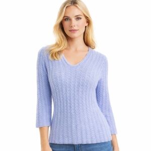 Saks Fifth Avenue 100% Cashmere Cable Knit V-Neck Blue M